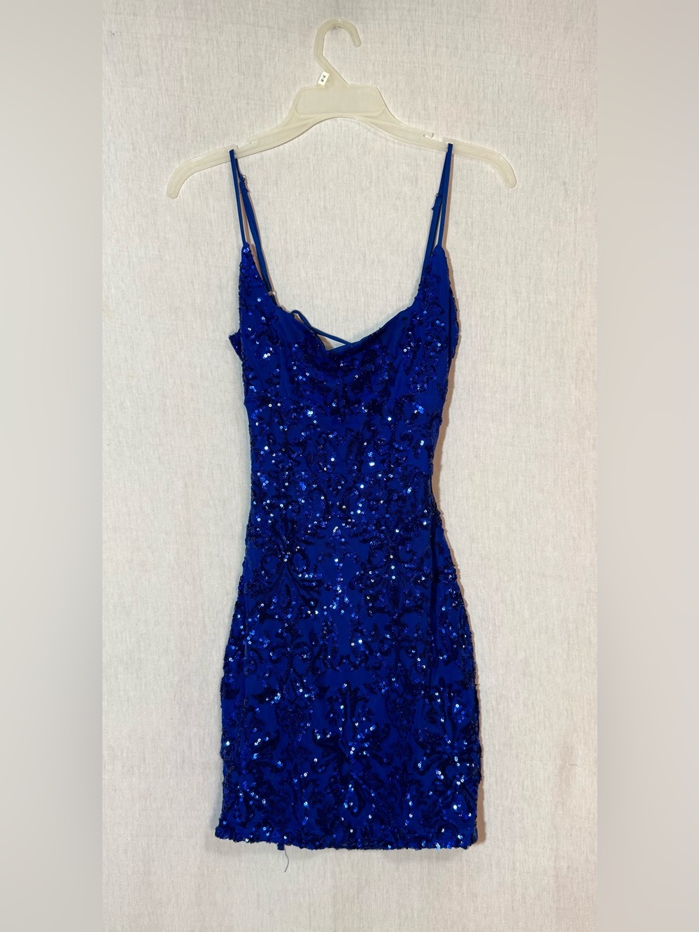 Windsor  XS Royal Blue Sequin Spaghetti Strap corset back mini Dress